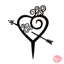 BLACK CAKE TOPPER - ARROWED HEART