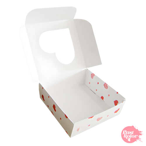 REVERSIBLE SQUARE BISCUIT BOX - WHITE AND HEARTS
