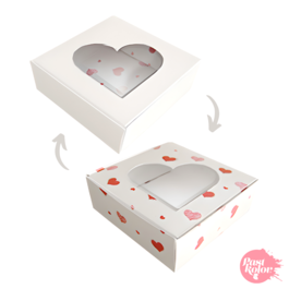 REVERSIBLE SQUARE BISCUIT BOX - WHITE AND HEARTS
