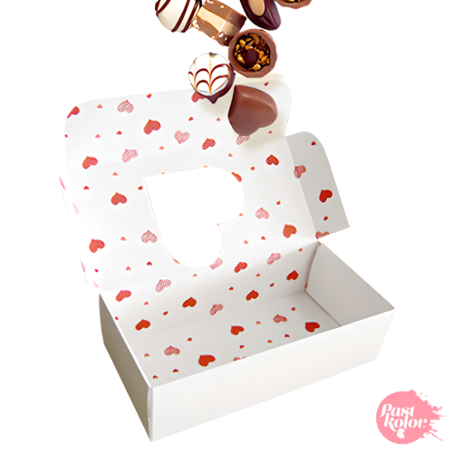 REVERSIBLE RECTANGULAR BISCUIT BOX - WHITE AND HEARTS