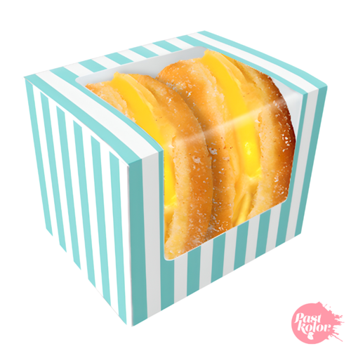 WHITE AND BLUE DONUT BOX - 12.5 X 10 CM