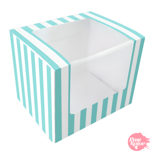 WHITE AND BLUE DONUT BOX - 12.5 X 10 CM