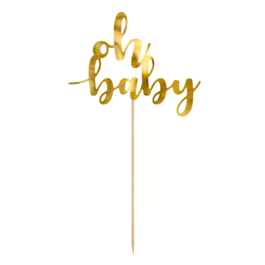 PARTYDECO CAKE TOPPER - "OH BABY"  GOLD
