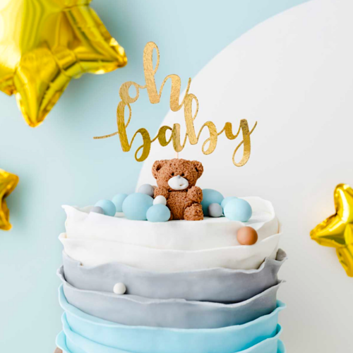 PARTYDECO CAKE TOPPER - "OH BABY"  GOLD