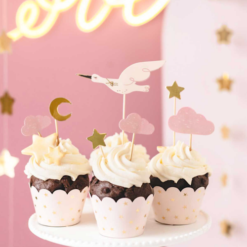 PARTYDECO CUPCAKE TOPPERS - STORK