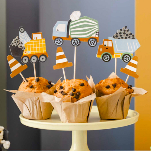 PARTYDECO CUPCAKE TOPPERS - CONSTRUCTION