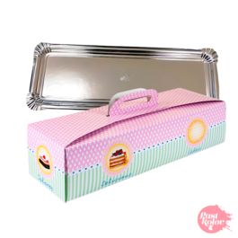 SET SILVER TRAY + CAKE BOX - 35,5 X 13 CM