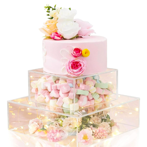 TRANSPARENT SQUARE CAKE HOLDERS - 20 AND 30 CM / H 10 CM