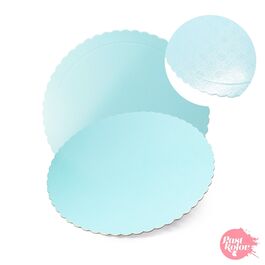 ROUND CAKE BOARD BABY BLUE - 35 CM Ø / 3 MM THICK (BAROQUE DESIGN)