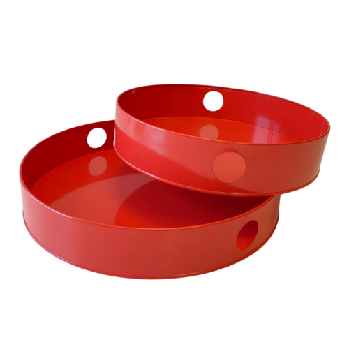 SET OF ROUND METAL TRAYS - RED