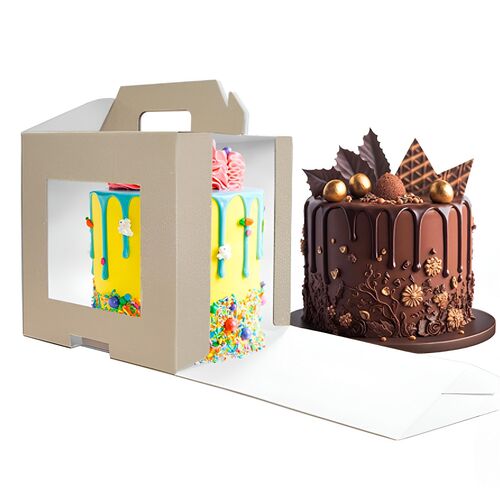 TALL REVERSIBLE CAKE BOX (KRAFT / WHITE) - 20 CM / 20 CM H