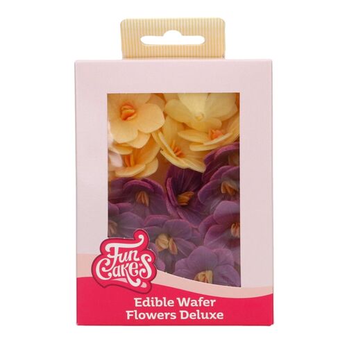 FUNCAKES EDIBLE PAPER FLOWERS - SMALL YELLOW AND PURPLE HYDRANGEAS