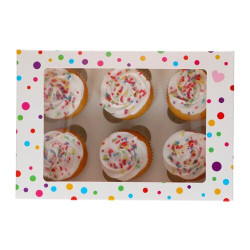 FUNCAKES BOX FOR 6 CUPCAKES [OR 12 MINI CUPCAKES] WITH WINDOW - CONFETTI (3 PCS)