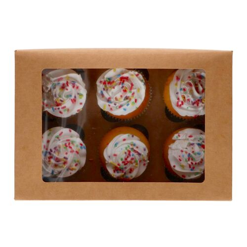 FUNCAKES BOX FOR 6 CUPCAKES [OR 12 MINI CUPCAKES] WITH WINDOW - KRAFT (3 PCS)