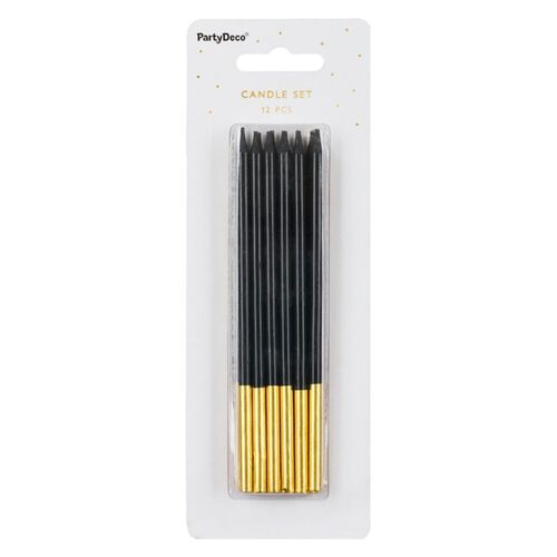 PARTYDECO BIRTHDAY CANDLES - BLACK/GOLD (14 CM)