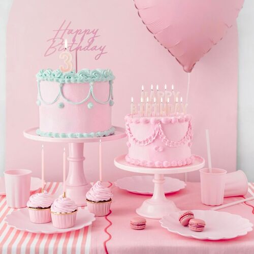 PARTYDECO BIRTHDAY CANDLES - PINK/GOLD (14 CM)