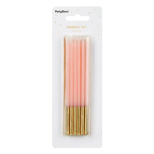 PARTYDECO BIRTHDAY CANDLES - PINK/GOLD (14 CM)