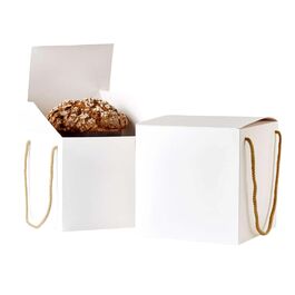 WHITE PANETTONE BOX WITH ROPE HANDLES - 21,5 CM