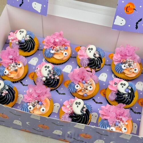 SIMPLY MAKING SET OF 2 BOXES FOR 12 CUPCAKES  - FRIGHT NIGHT HALLOWEEN