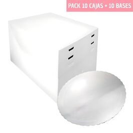 SET 10 HEIGHT ADJUSTABLE CAKE BOXES + ROUND BASES SILVER - 28 CM Ø