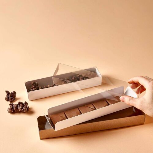TUNNEL-TYPE BOX FOR NOUGAT (KRAFT BASE + TRANSPARENT LID) - 20 CM