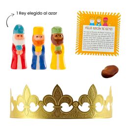 THREE KINGS CAKE KIT - GOLD CROWN, PORCELAIN KING, BEAN AND CARD