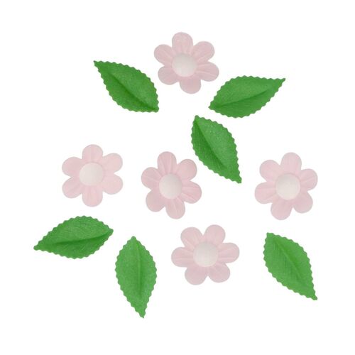 WILTON EDIBLE WAFER FLOWERS AND LEAVES - PINK