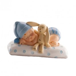 DEKORA CAKE FIGURE - BABY WITH BLUE TEDDY BEAR